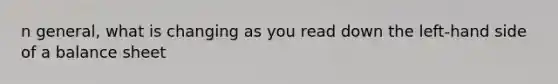 n general, what is changing as you read down the left-hand side of a balance sheet