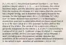 (n, l, ml, ms ) 1. the principal quantum number n , can have positive integral values 1, 2, 3,...... as n increases, the orbital becomes larger, and the electrons spends more time farther from the nucleus. An increase in n also means that the electron has a higher energy and is therefore less tightly bound to the nucleus. for the hydrogen atom, En = -(2.18 times 10^-18 J)(1/n^2) (level- distance from nucleus) 2. l, is the angular momentum quantum number(azimuthal) can have values from 0 to (n-1) for each value of n. this quantum number defines the shape of the orbital. The value of l for a particular orbital is generally designated by the letters s, p, d and f corresponding to l values of 0,1,2, and 3 . (sublevel- shape of orbital) 3. magnetic quantum number, ml (m) can have integral values between -l and l, including zero. this quantum number describe the orientation of the orbital in space. (orbital directional orientation) 4. ms (which is spin - direction of orientation ) 1/2 or -1/2