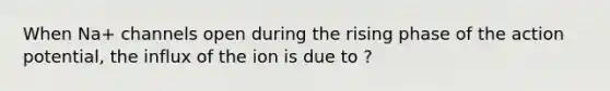 When Na+ channels open during the rising phase of the action potential, the influx of the ion is due to ?
