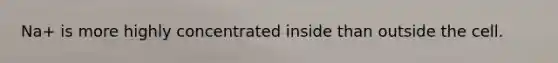 Na+ is more highly concentrated inside than outside the cell.