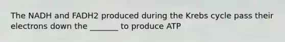 The NADH and FADH2 produced during the Krebs cycle pass their electrons down the _______ to produce ATP