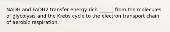 NADH and FADH2 transfer energy-rich ______ from the molecules of glycolysis and the Krebs cycle to the electron transport chain of aerobic respiration.