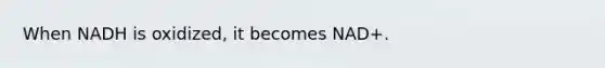 When NADH is oxidized, it becomes NAD+.