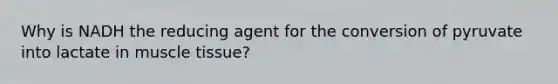 Why is NADH the reducing agent for the conversion of pyruvate into lactate in muscle tissue?