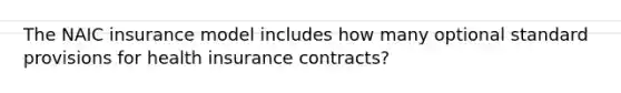 The NAIC insurance model includes how many optional standard provisions for health insurance contracts?