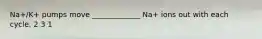 Na+/K+ pumps move _____________ Na+ ions out with each cycle. 2 3 1