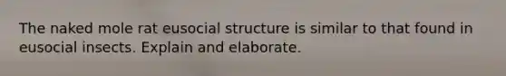 The naked mole rat eusocial structure is similar to that found in eusocial insects. Explain and elaborate.