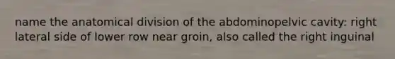 name the anatomical division of the abdominopelvic cavity: right lateral side of lower row near groin, also called the right inguinal