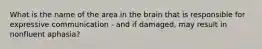 What is the name of the area in the brain that is responsible for expressive communication - and if damaged, may result in nonfluent aphasia?