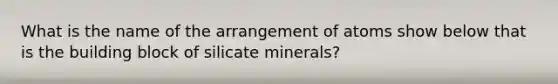 What is the name of the arrangement of atoms show below that is the building block of silicate minerals?