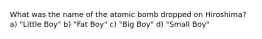 What was the name of the atomic bomb dropped on Hiroshima? a) "Little Boy" b) "Fat Boy" c) "Big Boy" d) "Small Boy"