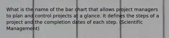 What is the name of the bar chart that allows project managers to plan and control projects at a glance. It defines the steps of a project and the completion dates of each step. (Scientific Management)