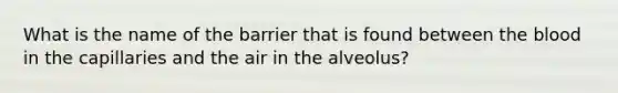 What is the name of the barrier that is found between the blood in the capillaries and the air in the alveolus?