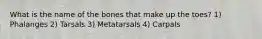 What is the name of the bones that make up the toes? 1) Phalanges 2) Tarsals 3) Metatarsals 4) Carpals