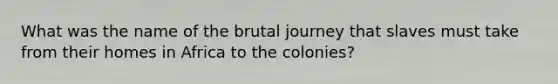 What was the name of the brutal journey that slaves must take from their homes in Africa to the colonies?