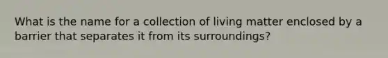 What is the name for a collection of living matter enclosed by a barrier that separates it from its surroundings?