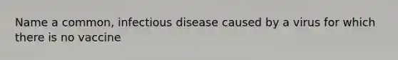 Name a common, infectious disease caused by a virus for which there is no vaccine