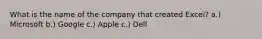 What is the name of the company that created Excel? a.) Microsoft b.) Google c.) Apple c.) Dell