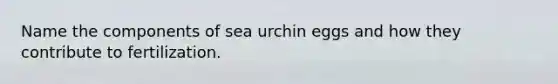 Name the components of sea urchin eggs and how they contribute to fertilization.