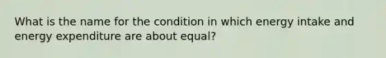 What is the name for the condition in which energy intake and energy expenditure are about equal?