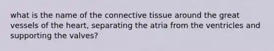 what is the name of the connective tissue around the great vessels of the heart, separating the atria from the ventricles and supporting the valves?