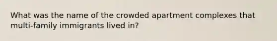 What was the name of the crowded apartment complexes that multi-family immigrants lived in?