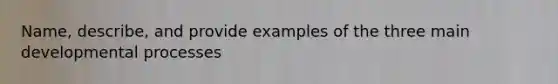 Name, describe, and provide examples of the three main developmental processes