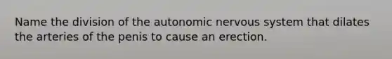 Name the division of the autonomic nervous system that dilates the arteries of the penis to cause an erection.