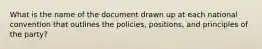 What is the name of the document drawn up at each national convention that outlines the policies, positions, and principles of the party?