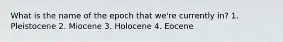 What is the name of the epoch that we're currently in? 1. Pleistocene 2. Miocene 3. Holocene 4. Eocene