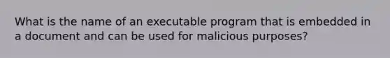 What is the name of an executable program that is embedded in a document and can be used for malicious purposes?