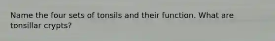 Name the four sets of tonsils and their function. What are tonsillar crypts?