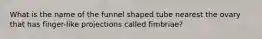 What is the name of the funnel shaped tube nearest the ovary that has finger-like projections called fimbriae?