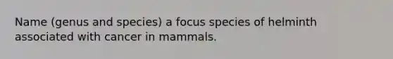 Name (genus and species) a focus species of helminth associated with cancer in mammals.