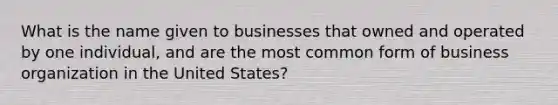 What is the name given to businesses that owned and operated by one individual, and are the most common form of business organization in the United States?