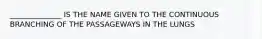 ______________ IS THE NAME GIVEN TO THE CONTINUOUS BRANCHING OF THE PASSAGEWAYS IN THE LUNGS