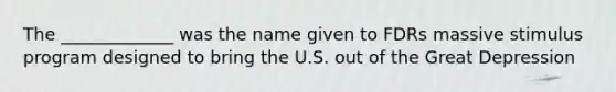 The _____________ was the name given to FDRs massive stimulus program designed to bring the U.S. out of the Great Depression