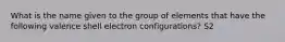 What is the name given to the group of elements that have the following valence shell electron configurations? S2