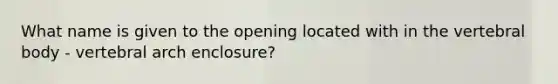 What name is given to the opening located with in the vertebral body - vertebral arch enclosure?