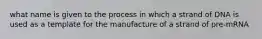 what name is given to the process in which a strand of DNA is used as a template for the manufacture of a strand of pre-mRNA