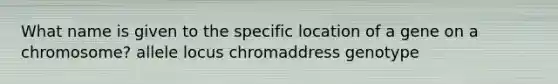 What name is given to the specific location of a gene on a chromosome? allele locus chromaddress genotype