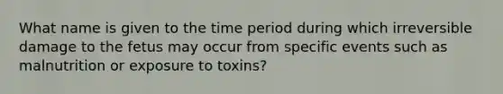 What name is given to the time period during which irreversible damage to the fetus may occur from specific events such as malnutrition or exposure to toxins?​