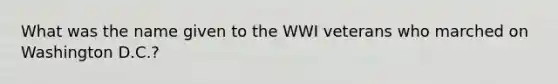 What was the name given to the WWI veterans who marched on Washington D.C.?