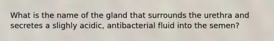 What is the name of the gland that surrounds the urethra and secretes a slighly acidic, antibacterial fluid into the semen?