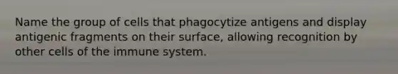 Name the group of cells that phagocytize antigens and display antigenic fragments on their surface, allowing recognition by other cells of the immune system.