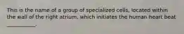 This is the name of a group of specialized cells, located within the wall of the right atrium, which initiates the human heart beat ___________.