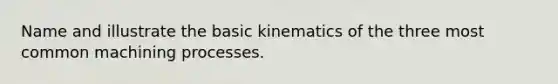 Name and illustrate the basic kinematics of the three most common machining processes.