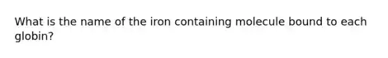 What is the name of the iron containing molecule bound to each globin?