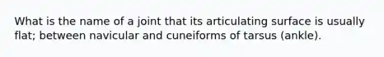 What is the name of a joint that its articulating surface is usually flat; between navicular and cuneiforms of tarsus (ankle).