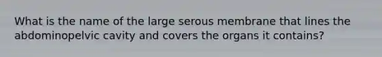 What is the name of the large serous membrane that lines the abdominopelvic cavity and covers the organs it contains?